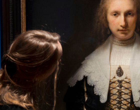 Exhibition curator Isabella Manning examines Rembrandtís ëPortrait of Agatha Basí, one of the most famous paintings in the Royal Collection, ahead of the opening of ëMasterpieces from Buckingham Palaceí at The Queenís Gallery, Edinburgh on Friday, 25 March. David Cheskin Royal Collection Trust.