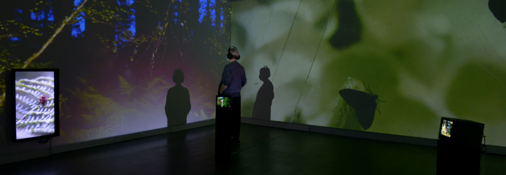 Detail of interior of CCA Glasgow, with video projections by Amanda Thomson.